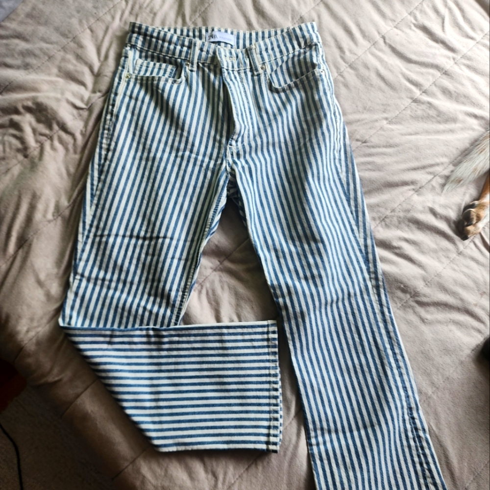 Zara stripe denim pant w/ flare